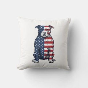 Patriotic Pit Bull Vintage Engraving Vector Design Cushion