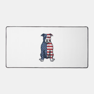 Patriotic Pit Bull Vintage Engraving Vector Design Desk Mat
