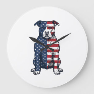 Patriotic Pit Bull Vintage Engraving Vector Design Large Clock