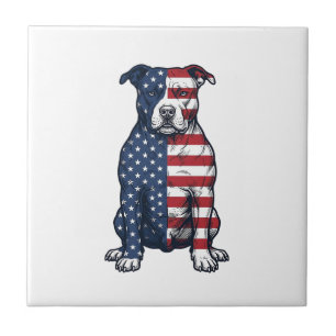 Patriotic Pit Bull Vintage Engraving Vector Design Tile