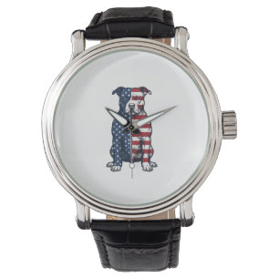 Patriotic Pit Bull Vintage Engraving Vector Design Watch