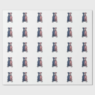 Patriotic Pit Bull Vintage Engraving Vector Design Wrapping Paper