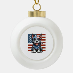 Patriotic Pitbull American Flag 4th of July BBQ Ceramic Ball Christmas Ornament