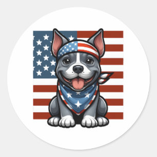 Patriotic Pitbull American Flag 4th of July BBQ Classic Round Sticker