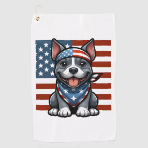 Patriotic Pitbull American Flag 4th of July BBQ Golf Towel