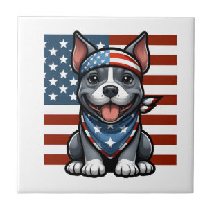 Patriotic Pitbull American Flag 4th of July BBQ Tile