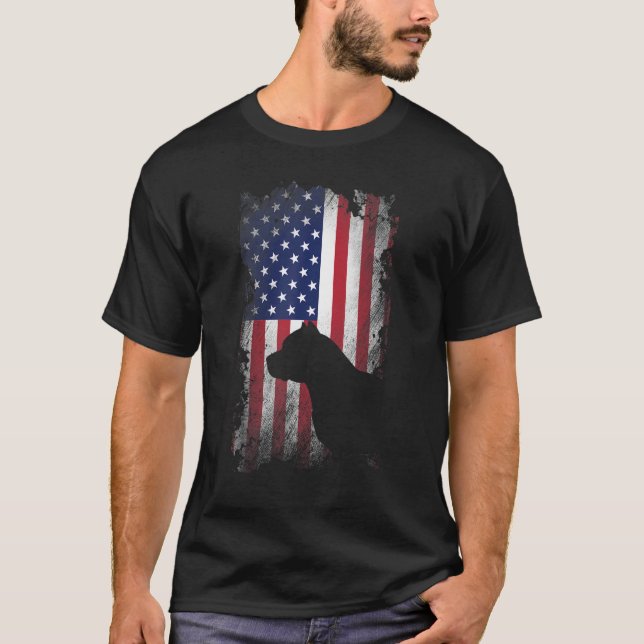 Patriotic Pitbull American Flag Cool Dog T-Shirt (Front)