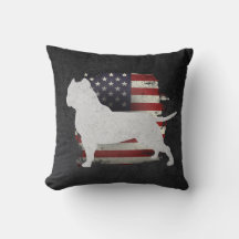 Patriotic Pitbull American Flag Throw Pillow