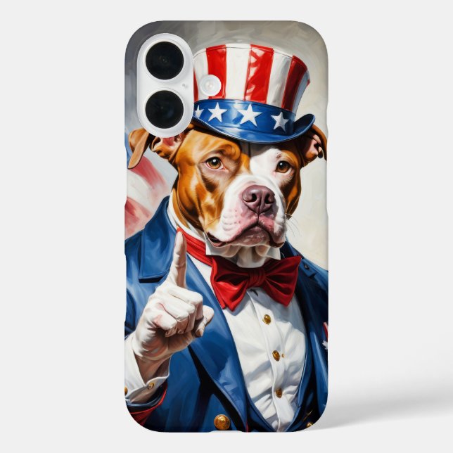 Patriotic Pitbull dog in Uncle Sam pose  Case-Mate iPhone Case (Back)