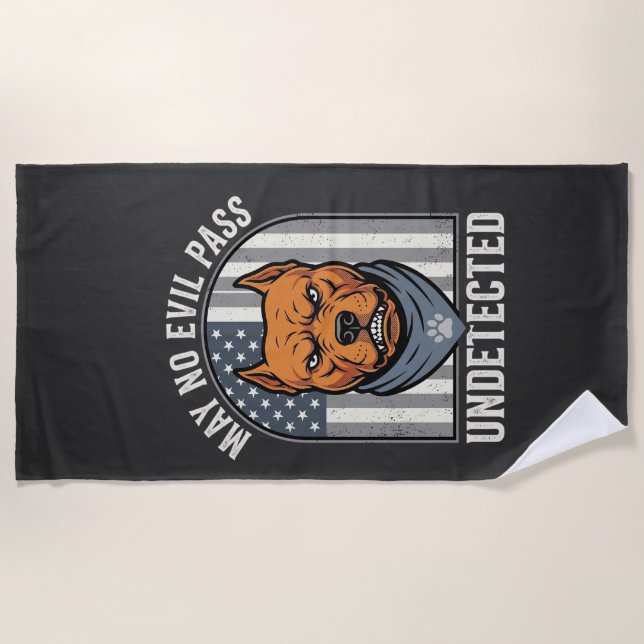 Patriotic Pitbull Guard Dog Beach Towel (Front)