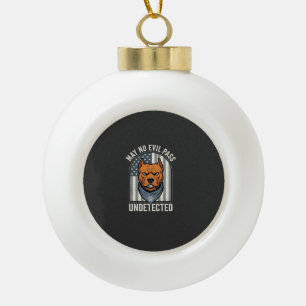 Patriotic Pitbull Guard Dog Ceramic Ball Christmas Ornament