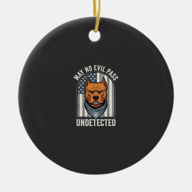Patriotic Pitbull Guard Dog Ceramic Tree Decoration (Front)
