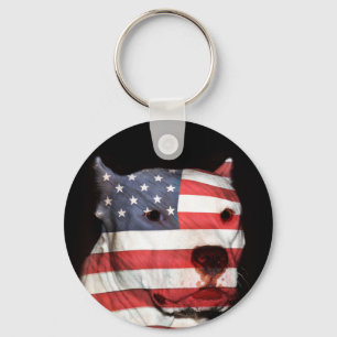 Patriotic pitbull key ring