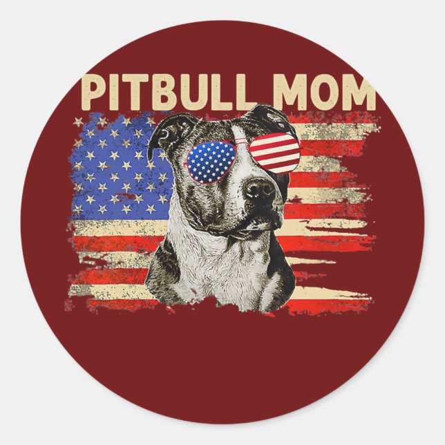 Patriotic Pitbull Mum 4th of July American Flag Classic Round Sticker (Front)
