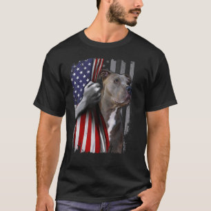 Patriotic Pitbull Vintage American Flag Dog Men W T-Shirt