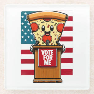 patriotic pizza vote for me glass coaster