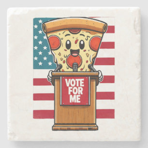patriotic pizza vote for me stone coaster