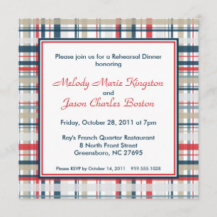 Patriotic Plaid Stripes Square Invitations