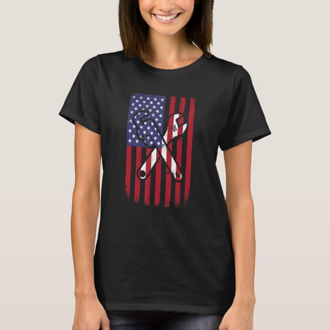 Patriotic Plumber American Flag 4th Of July Plumbe T-Shirt (Front)