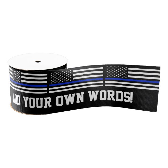 Patriotic Police Flag Custom Text Grosgrain Ribbon (Spool)