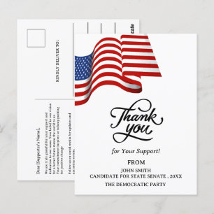 Patriotic Political Campaign Election Thank You Postcard