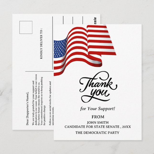 Patriotic Political Campaign Election Thank You Postcard (Front/Back)