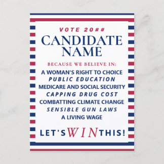 Patriotic Political Vote Blue Democrat Campaign Invitation Postcard