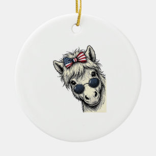 Patriotic Pony With Sunglasses Vintage Vector Desi Ceramic Tree Decoration