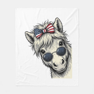 Patriotic Pony With Sunglasses Vintage Vector Desi Fleece Blanket