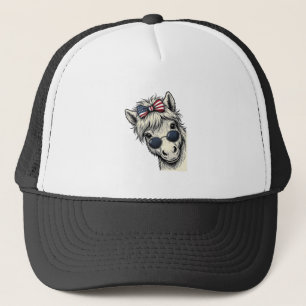 Patriotic Pony With Sunglasses Vintage Vector Desi Trucker Hat