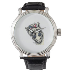 Patriotic Pony With Sunglasses Vintage Vector Desi Watch