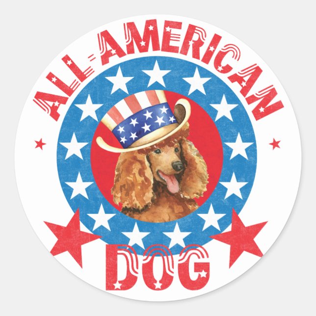 Patriotic Poodle Classic Round Sticker (Front)