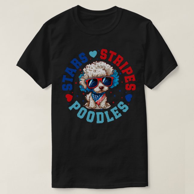 Patriotic Poodle Dog For 4th Of July Celebration T-Shirt (Design Front)