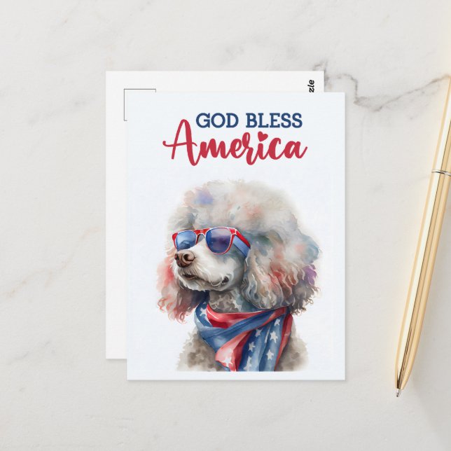 Patriotic Poodle, God Bless America Postcard (Front/Back In Situ)