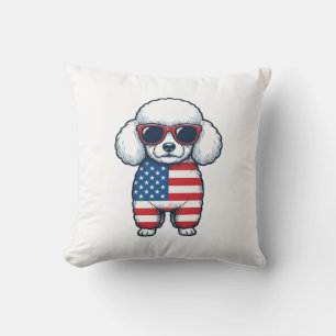 Patriotic Poodle in Sunglasses Vector Design_1 Cushion