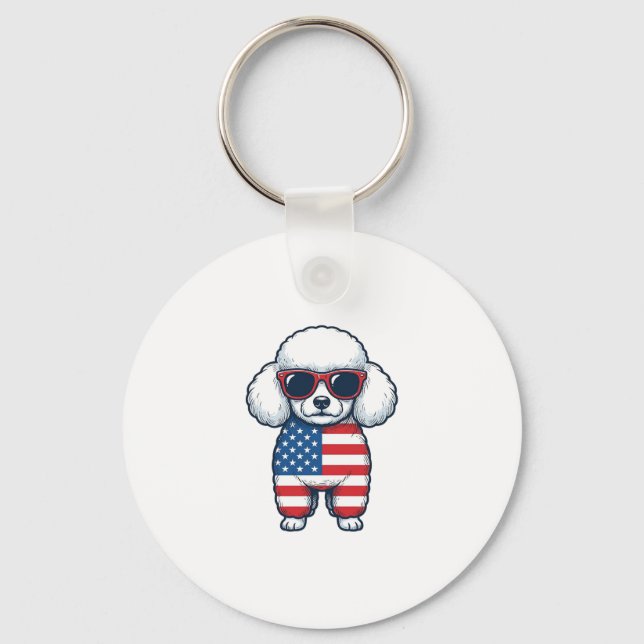 Patriotic Poodle in Sunglasses Vector Design_1 Key Ring (Front)