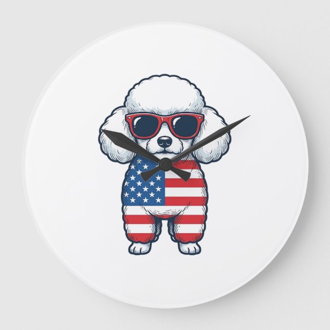 Patriotic Poodle in Sunglasses Vector Design_1 Large Clock (Front)