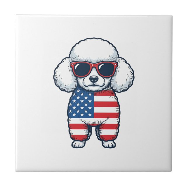 Patriotic Poodle in Sunglasses Vector Design_1 Tile (Front)