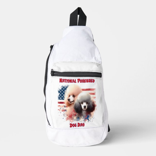 Patriotic Poodles Prance by Old Glory Sling Bag (Front)