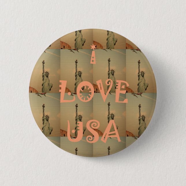 Patriotic Pop Art: "I Love USA" Graphic Art Design 6 Cm Round Badge (Front)