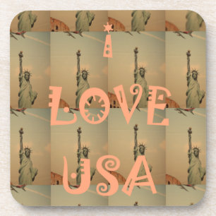 Patriotic Pop Art: "I Love USA" Graphic Art Design Coaster