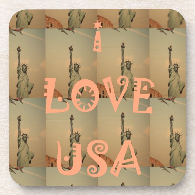 Patriotic Pop Art: "I Love USA" Graphic Art Design Coaster (Front)