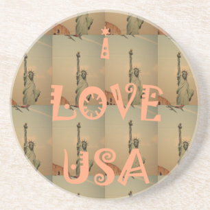 Patriotic Pop Art: "I Love USA" Graphic Art Design Coaster