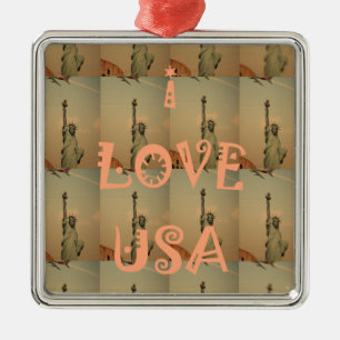Patriotic Pop Art: "I Love USA" Graphic Art Design Metal Tree Decoration