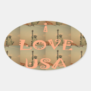 Patriotic Pop Art: "I Love USA" Graphic Art Design Oval Sticker
