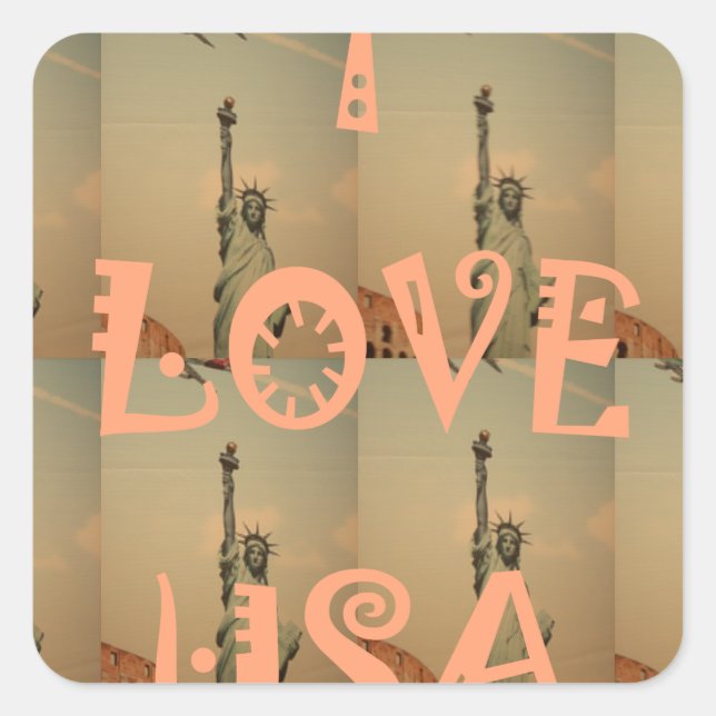 Patriotic Pop Art: "I Love USA" Graphic Art Design Square Sticker (Front)