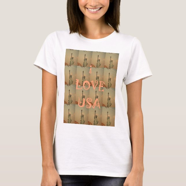 Patriotic Pop Art: "I Love USA" Graphic Art Design T-Shirt (Front)