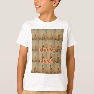 Patriotic Pop Art: "I Love USA" Graphic Art Design T-Shirt
