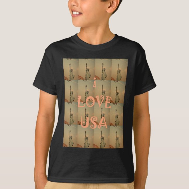 Patriotic Pop Art: "I Love USA" Graphic Art Design T-Shirt (Front)