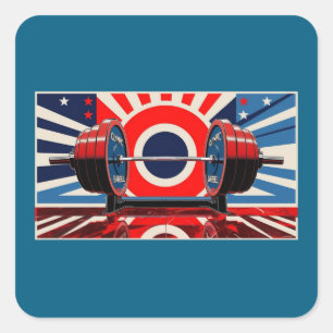 Patriotic Pop Art Olympic Barbell Set Square Sticker